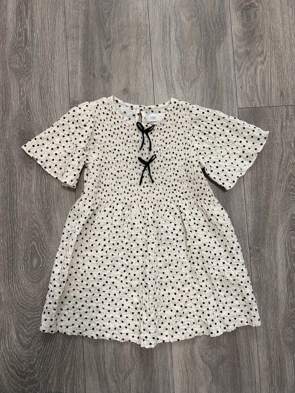 ZARA Textured Polka Dot Bow Dress Size 4T - Picture 1 of 4